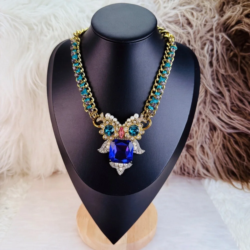 Betsy Johnson Goldtone Critters Crystal Owl Statement Pendant Necklace